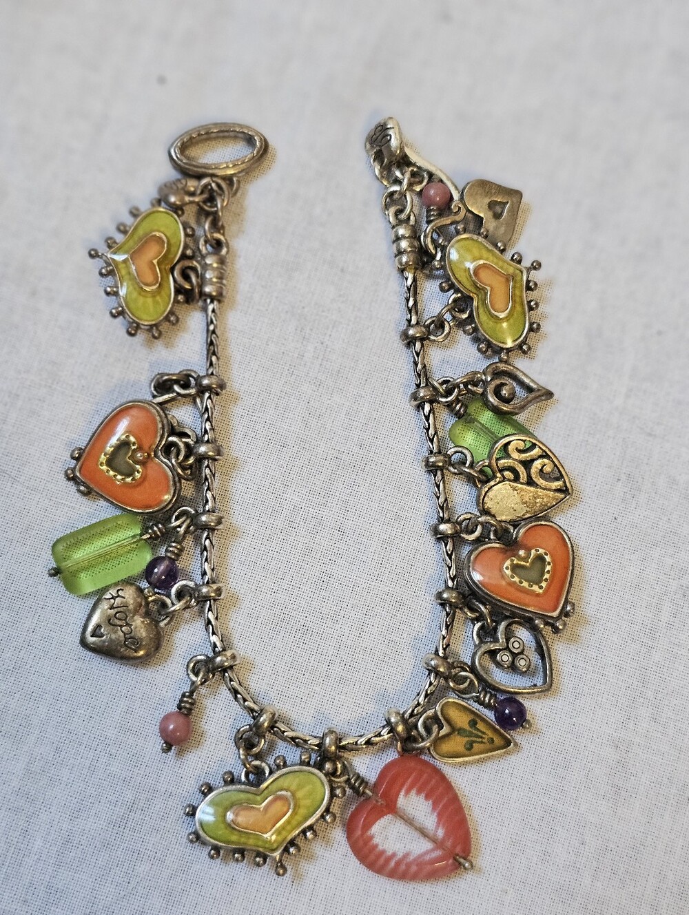 Retired Brighton Hearts Melody Charm Bracelet Portobello Enamel Hearts Toggle - Picture 10 of 13